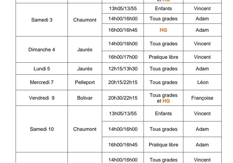 Planning septembre