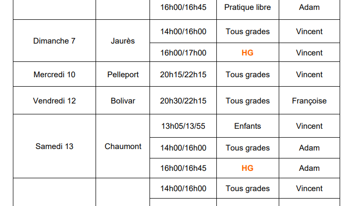 Planning de Mai 2023
