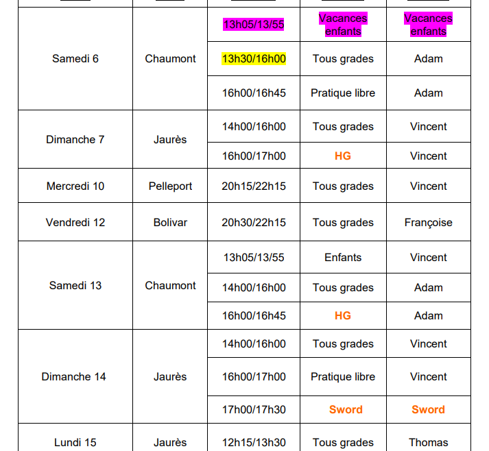 Planning de Mai 2023